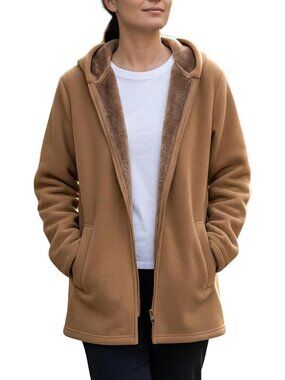 Cozy Women's Hooded Fleece Sherpa Jacket - Zip Up Warm Coat for Winter